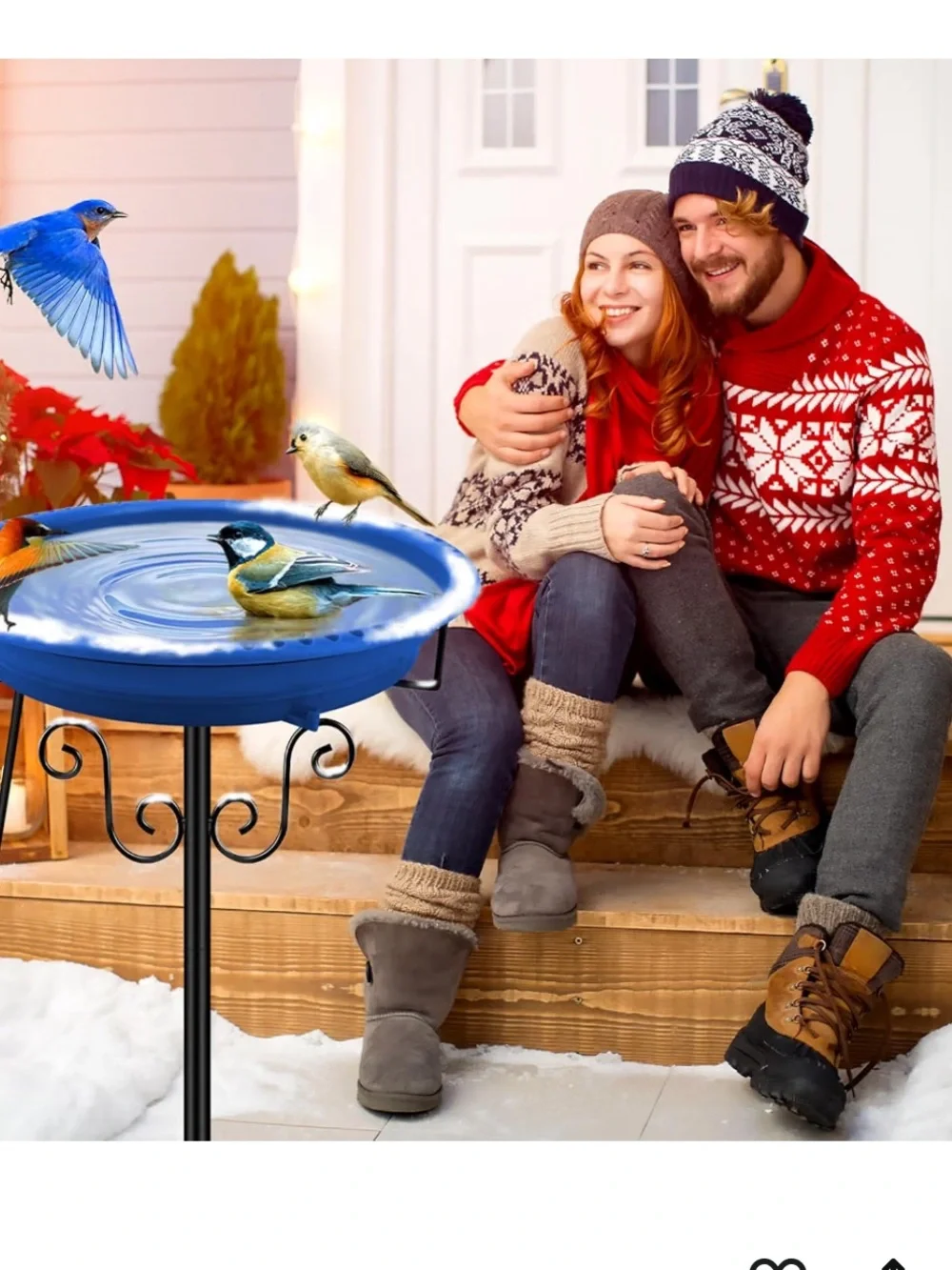 Heated Bird Bath for Outdoors Winter, 100W Heated Birdbath with Stake Blue041